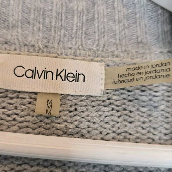 CALVIN KLEIN Tunic Sweater Cowl Neck Oversized Gray Gold Lurex Gradient Women M - Picture 6 of 12